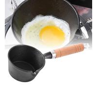 SPYMINNPOO Mini Cast Iron Butter Melting Pot Nonstick Round Sturdy Dripless Spout for Home Kitchen Cooking, Wooden Handle for Safety, for Frying Omelette or Heating Oil, 4.3 X 3.2 X 2.4 Inches