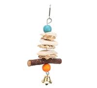 SPYMINNPOO Pristine Cuttlebone Bird Toy for Parrots with Bell, Hanging Chewing Toy, for African Greys Budgies - Natural Cuttlefish Bone, Corn Leaf - 1 Pack, Ideal for Pet Birds (15CM)
