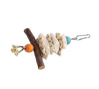 SPYMINNPOO Pristine Cuttlebone Bird Toy for Parrots with Bell, Hanging Chewing Toy, for African Greys Budgies - Natural Cuttlefish Bone, Corn Leaf - 1 Pack, Ideal for Pet Birds (15CM)