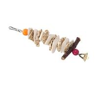 SPYMINNPOO Pristine Cuttlebone Bird Toy for Parrots with Bell, Hanging Chewing Toy, for African Greys Budgies - Natural Cuttlefish Bone, Corn Leaf - 1 Pack, Ideal for Pet Birds (20CM)