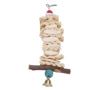 SPYMINNPOO Pristine Cuttlebone Bird Toy for Parrots with Bell, Hanging Chewing Toy, for African Greys Budgies - Natural Cuttlefish Bone, Corn Leaf - 1 Pack, Ideal for Pet Birds (25CM)