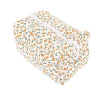 SPYMINNPOO Quilted Makeup Bag, Stylish and Elegant Design, Secure Zip Closure, Compact and Lightweight, Versatile Storage Solution, Premium Quality Material with Exquisite Floral Patterns (Orange)