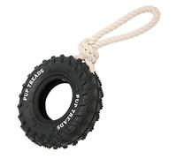 SPYMINNPOO Rubber Dog Tire Chewing Toy Strong Rope Bite Resistant Treat Dispensing Toy for Medium Large Dogs, Interactive Outdoor for Golden Retrievers, Bulldog, German Shepherds (Black)