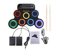 SPYMINNPOO Tabletop Drum Kit, Silicone Electronic Drums Set with Pedals Sticks 7 Pads for Silent Practice for Beginners (Colorful)