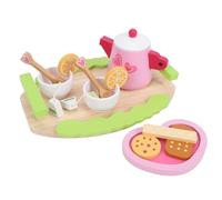 SPYMINNPOO Tea Party Set, Wooden Role Playing Food Interactive Teapot Cups Set Parent Child Educational Toys for Kids Kitchen Accessories
