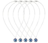 SPYMINNPOO Turkish Blue Eye Necklace Protection Lucky Pendant Alloy Colored Glaze Jewelry for Birthday Gifts Sisters Mini Treasure Toy Gifts Halloween Christmas Parties (5Pcs)