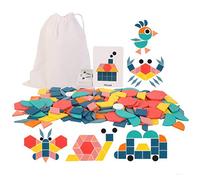 SPYMINNPOO Wooden Shape Puzzle Set 180 Wood Blocks with 24 Pattern Cards Montessori Educational Toy for Kids Ages 3+ Year Old Travel Toys for Toddlers (Colorful)