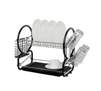 SQ Professional 2 Tier Dish Drainer Rack with Drip Tray (Metallic Black)