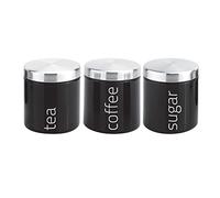 SQ Professional Airtight Set of 3 Tea Coffee Sugar Canisters Kitchen Storage Pots Jars Kitchen Accessories & Essentials Tea & Coffee Storage Jars Canisters Sets Black (Onyx)