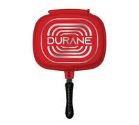 SQ Professional Durane Die-Cast Magic Pan 32cm Double Sided Stove Top Grill Pan Multifunction Deep Grill Ridges Steak Pan - Grill Pans (Red)
