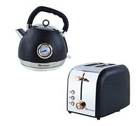 SQ Professional Epoque Breakfast Set 2pc Kettle with Rose Gold Accents & Temperature Display 2200W - 2 Slice Toaster with Rose Gold Accents, High-Lift, Wide Slots & 6 Browning levels 900W (Black)