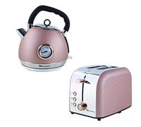 SQ Professional Epoque Breakfast Set 2pc Kettle with Rose Gold Accents & Temperature Display 2200W - 2 Slice Toaster with Rose Gold Accents, High-Lift, Wide Slots & 6 Browning levels 900W (Pink)