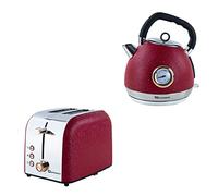 SQ Professional Epoque Breakfast Set 2pc Kettle with Rose Gold Features & Temperature Display 2200W - 2 Slice Toaster with Rose Gold Features, High-Lift, Wide Slots & 6 Browning levels 900W (Red)