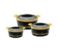 SQ Professional Fionna Insulated Hot Pot Set 3pc Food Pot Insulated Casserole Serving Dish Set with Lid Thermal Food Container Keep Food Warm & Cold 1-1.5-2.5L (Black)