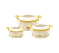 SQ Professional Fionna Insulated Hot Pot Set 3pc Food Pot Insulated Casserole Serving Dish Set with Lid Thermal Food Container Keep Food Warm & Cold 1-1.5-2.5L (Beige)