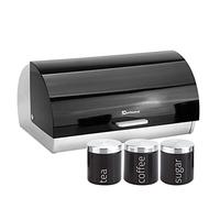 SQ Professional Gems Metallic Bread Bin and Canisters Black, Stainless Steel, Onyx, 39.8x26.4x19 cm