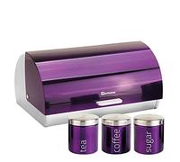 SQ Professional Gems Metallic Bread Bin and Canisters Purple, Amethyst, 40.2x27.2x19 cm