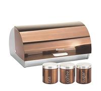 SQ Professional Gems Metallic Bread Bin and Tea Coffee Sugar Storage Jar | Canisters Set Copper (Axinite)