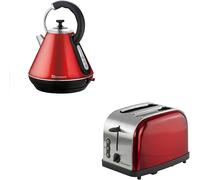 SQ Professional Kettle & Toaster Sets Rapid Boil Electric Kettle Stainless Steel Toaster 2 Slice 6 Browning Controls Defrost Reheat, Crumb Tray (Gems Ruby Red)