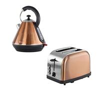 SQ Professional Kettle & Toaster Sets Rapid Boil Electric Kettle Stainless Steel Toaster 2 Slice 6 Browning Controls Defrost Reheat, Crumb Tray (Gems Axinite Copper)