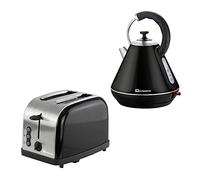 SQ Professional Kettle & Toaster Sets Rapid Boil Electric Kettle Stainless Steel Toaster 2 Slice 6 Browning Controls Defrost Reheat, Crumb Tray (Gems Onyx Black)