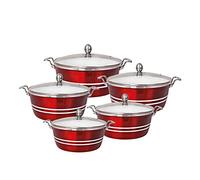 SQ Professional Metallic Aluminium Die-Cast Stockpot Set with Lids 5pc (Ruby)