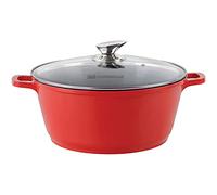 SQ Professional NEA Die-Cast Aluminium Stockpot 3-Layer Non-Stick Coating Stew Pots Induction Casserole Pan Tempered Glass Lid with Steam Vent (Red, 32cm)