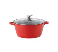 SQ Professional NEA Die-Cast Aluminium Stockpot with 3-Layer Non-Stick Coating Stew Pots Induction Casserole Pan Tempered Glass Lid with Steam Vent