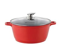 SQ Professional NEA Die-Cast Aluminium Stockpot with 3-Layer Non-Stick Coating Stew Pots Induction Casserole Pan Tempered Glass Lid with Steam Vent