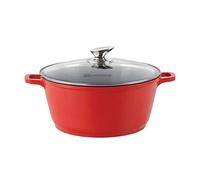 SQ Professional NEA Die-Cast Aluminium Stockpot with 3-Layer Non-Stick Coating Stew Pots Induction Casserole Pan Tempered Glass Lid with Steam Vent