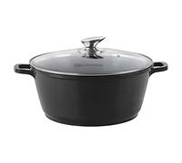 SQ Professional NEA Die-Cast Aluminium Stockpot with Lid 3-Layer Non-Stick Coating - Stew pots - Tempered Glass Lid with Steam Vent Casserole pan (Nera, 32cm)