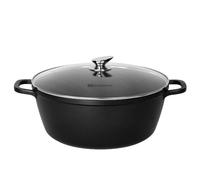 SQ Professional NEA Die-Cast Aluminium Stockpot with Lid 3-Layer Non-Stick Coating - Stew pots - Tempered Glass Lid with Steam Vent Casserole pan (Black, 44CM)