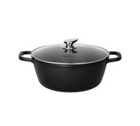 SQ Professional NEA Die-Cast Aluminium Stockpot with Lid 3-Layer Non-Stick Coating - Stew pots - Tempered Glass Lid with Steam Vent Casserole pan (Black, 36CM)