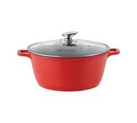 SQ Professional NEA Die-Cast Stock Pot -Aluminum Stackable Casserole Dishes Tempered Glass Lid-Non-Stick Cooking Pot- Stainless Steel knob (Rossa Red Stockpot, 32cm)