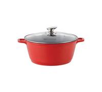 SQ Professional NEA Die-Cast Stock Pot -Aluminum Stackable Casserole Dishes Tempered Glass Lid-Non-Stick Cooking Pot- Stainless Steel knob (Rossa Red Stockpot, 28cm)