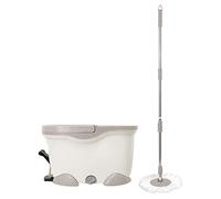 SQ Professional Spin Mop and Bucket Set - Foot Pedal Floor Cleaning Microfiber with Wringer 2 Refill Rotary for Hardwood, Laminate, Tile Floors (Beige), 45.0x25.5x22.0
