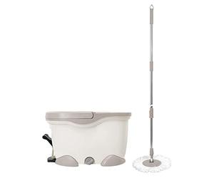 SQ Professional Spin Mop and Bucket Set - Foot Pedal Floor Cleaning Microfiber with Wringer 2 Refill Rotary for Hardwood, Laminate, Tile Floors (Beige), 45.0x25.5x22.0