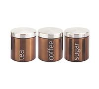 SQ Professional Stainless Steel Tea Coffee Sugar Canisters Sets of 3 Tea Caddy Sets for the Kitchen Storage Pots Jars Tea and Sugar Containers Copper (Axinite)