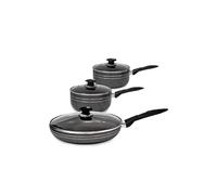 SQ Professional UNA Non-Stick Aluminium Essential Kit - 3pc Saucepan & Frying Pan Set - Pot & Pan Set with Tempered Glass Lid & Steam Vent -Saucepan 16cm & 20cm - Frying Pan 24cm