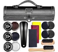 SQAQS 12 in 1 Shoe Polish Kit Cleaning Shine Care Barrel Set, Black Bag, Boot Shoe Care and Cleaning Set with Shoe Polish, Soft Horsehair Bristle Shoe Dauber, Wooden Applicator Brushes