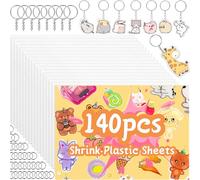 SQAQS 140 PCS Shrink Sheet Kit, Shrink Plastic Sheets, Shrink Paper for Kids DIY Creative Craft Keychains, Include 20 Shrink Dinks, 20 Keychains and 100 Open Iron Ring (7.9 in X 5.7 in)