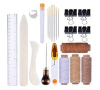 SQAQS 21pcs Kookbinding Tools Kits, Premium Sewing Tools for Leather,Handmade Books and Paper DIY Bookblind Set, Including Sewing Needles/Waxed Thread/Awl and So On(Beige)