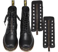 SQAQS 2PCS Shoe Zipper, Easy to Put on and Take off, Leather Boot Zipper Inserts, Black Tieless Shoe Laces Eyelets Zipper, Metal Eyelets Zipper Boot Laces Black No Tie Shoe Laces for Adults(3-3.5)