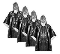 SQAQS 4Pcs Emergency Survival Poncho, Emergency Foil Blanket, 100*130cm, Thermal Emergency Raincoat Poncho, for Outdoor, Mountain Climbing, Cycling, Hiking, First Aid, Rainy Days (Black)