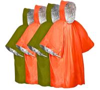 SQAQS 4Pcs Emergency Survival Poncho, Emergency Foil Blanket, Thermal Emergency Raincoat Poncho, for Outdoor, Mountain Climbing, Cycling, Hiking, First Aid, Rainy Days (2 Orange & 2 Green, 100*120cm)