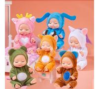 SQAQS 6 Pcs Mini Reborn Dolls, Mini Silicone Baby Doll Tiny with Animal Clothes, Lifelike Tiny Sleeping Rebirth Dolls 4.3 Inch, Realistic Newborn Baby Doll for Girls Boys Kids Gift (animal)