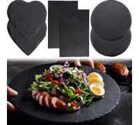 SQAQS 6PCS Serving Plates Set, Love Heart, Rectangular, Circular Slate Cheese Board, Mini Platters, Black Charcuterie Boards Stone Plate Tray, Natural Slate Placemats for Dinner Parties