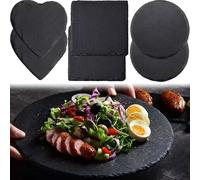 SQAQS 6PCS Serving Plates Set, Love, Square, Circular, Slate Cheese Board, Mini Platters, Black Charcuterie Boards Stone Plate Tray, Natural Slate Placemats for Dinner Parties (15 * 15cm)
