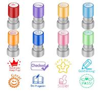 SQAQS 8PCS Teacher Reward Stamps - Photosensitive Self-Inking Stamps With Personalised Cartoon Characters - Gift for Students, Set C