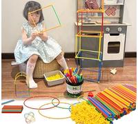 SQAQS Kids Fort Building Kit - 500PCS, Construction Toys for 5+ Years Old Boys & Girls, Building Kit - Fort, Play House, DIY, Straw Block, Straw